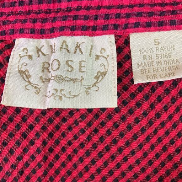 KHAKI Rose Vintage Gingham Slip Maxi Fishtail Skirt Pullon Size S Red Black - Picture 12 of 13